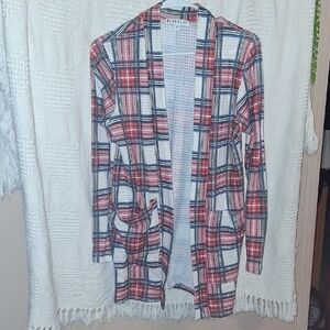 Plaid Waffke Knit Cardigan